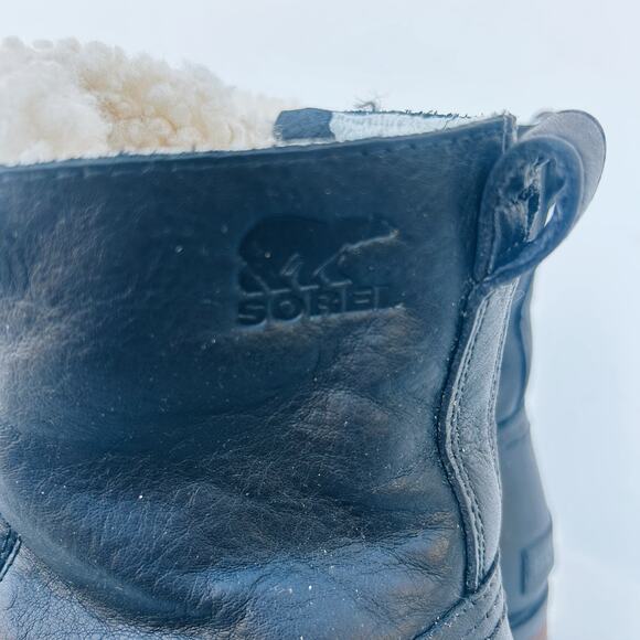 Sorel Women’s Emelie Lace Up Ankle Boots Black Leather Cozy 8 Shearling Winter - Picture 8 of 13